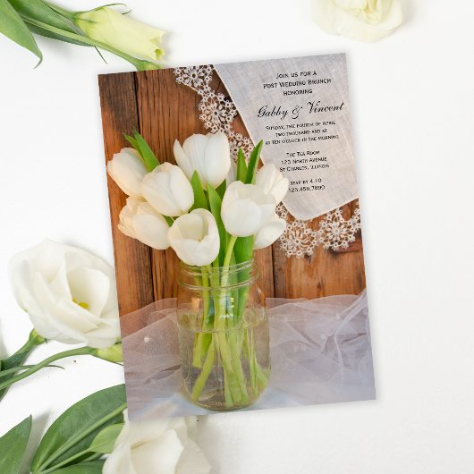 Invitation Mason Jar White Tulips Country Post Mariage Brunch