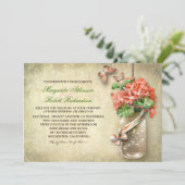 Invitation mason jarre & fleurs de corail mariage rustique in (Debout devant)