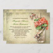 Invitation mason jarre & fleurs de corail mariage rustique in (Devant / Derrière)