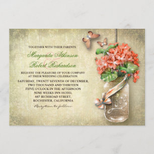 Invitation mason jarre & fleurs de corail mariage rustique in