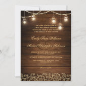 Invitation Mason jarre string or clair dentelle mariage rusti (Devant)