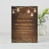 Invitation Mason jarre string or clair dentelle mariage rusti (Debout devant)