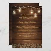 Invitation Mason jarre string or clair dentelle mariage rusti (Devant / Derrière)