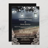 Invitation Mason Jars Éclairage à cordes Mariage de plage élé (Devant / Derrière)