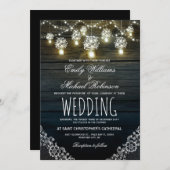 Invitation Mason Jars Lumières à cordes Élégant Mariage rusti (Devant / Derrière)