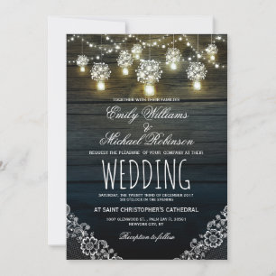 Invitation Mason Jars Lumières à cordes Élégant Mariage rusti