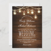 Invitation Mason Jars Lumières à cordes Élégant Mariage rusti (Devant)
