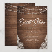 Invitation Mason Jars Rustic Wood Lights dentelle Fête des ma (Devant / Derrière)