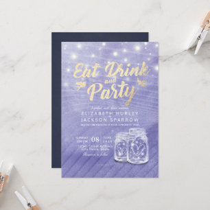 Invitation Mason Jars String Lights EAT Drink & Party Wedding