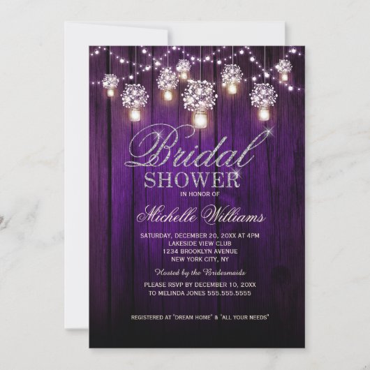 Invitation Mason Jars String Lights Elégante douche nuptiale (Devant)