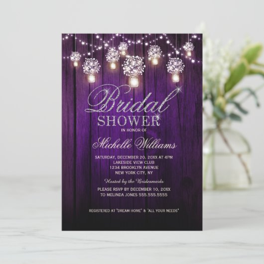 Invitation Mason Jars String Lights Elégante douche nuptiale (Debout devant)