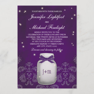 Invitation Mason jaune mauve avec Mariage aux lucioles