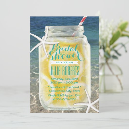 Invitation Mason Mason Thème Plage Jar & Starfish Fête des ma (Debout devant)