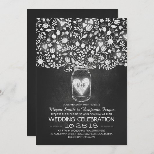 Invitation Mason pot et chalkboard fleurs mariage invite (Devant / Derrière)