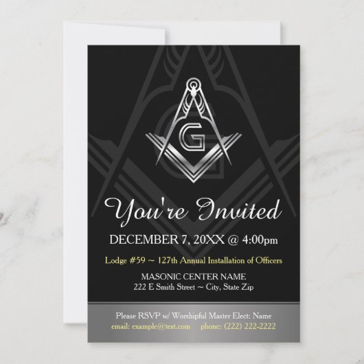 Invitation Masonic Annual Installation of Officier (Devant)