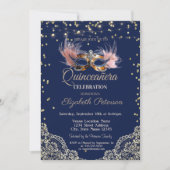Invitation Masqu,String Lights,Lace,Diamonds Blue Quinceañera (Devant)