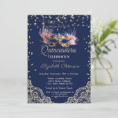 Invitation Masqu,String Lights,Lace,Diamonds Blue Quinceañera (Debout devant)