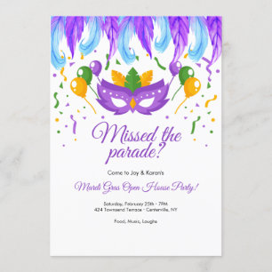 Invitation Masque à plumes Fête de Mardi Gras