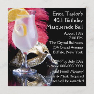Invitation Masque à plumes Fête de masquerade pour 40e annive
