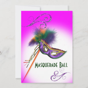 Invitation Masque à plumes violettes Fête masquée violette