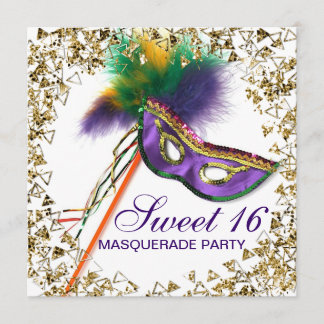 Invitation Masque à plumes violettes Sweet 16 Soirée masquée