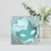 Invitation Masque argent bleu sarcelle Soirée masquée (Debout devant)