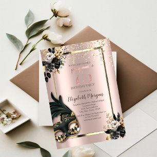 Invitation Masque Black Roses Confetti Rose Gold 75th