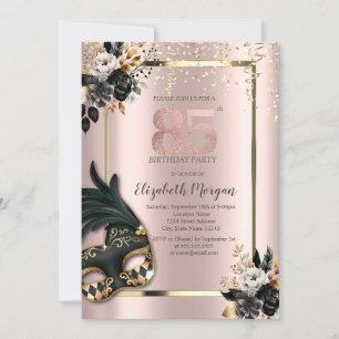 Invitation Masque Black Roses Confetti Rose Gold 85ème