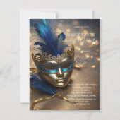 Invitation Masque bleu de masquerade chic Bokeh Sweet 16 (Devant)