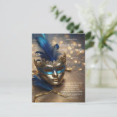 Invitation Masque bleu de masquerade chic Bokeh Sweet 16 (Debout devant)