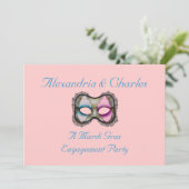 Invitation "Masque bleu/rose d'une partie de fiançailles de (Debout devant)