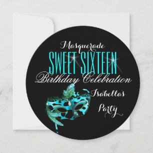 Invitation Masque Bleu Turquoise Anniversaire Fête de Mascara