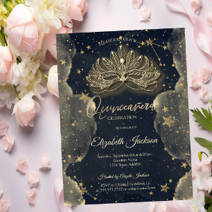 Invitation Masque Céleste Etoiles Nuages Or Quinceanera 