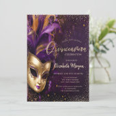 Invitation Masque Chic, Confetti Purple Quinceañera (Debout devant)