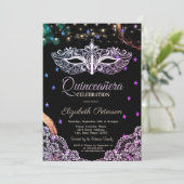 Invitation Masque Chic, Lumière À Cordes, Dentelles, Étoiles  (Debout devant)