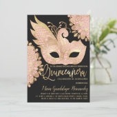 Invitation Masque Chic Pink Or Mascarade Masque Español Quinc (Debout devant)
