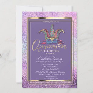 Invitation Masque Coloré Holographique Quinceañera
