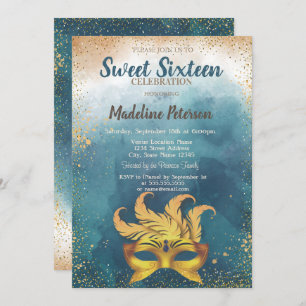 Invitation Masque, Confetti Aquarelle Splash Sweet 16