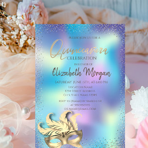 Invitation Masque, Confetti Dots Holographique Quinceañera