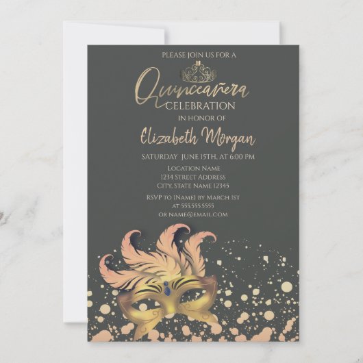 Invitation Masque, Confetti Dots Masquerade Quinceañera (Devant)