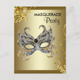 Invitation Masque confettis argent et or Mascarade Party