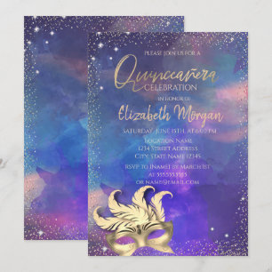 Invitation Masque, Confettis points éclaboussures Quinceañera