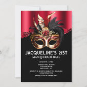 Invitation Masque d'anniversaire vénitienne masque or rouge g (Devant)