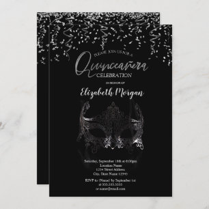 Invitation Masque d'argent, Mascarade Confetti Quinceañera