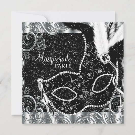 Invitation Masque d'argent noir Soirée masquée (Devant)