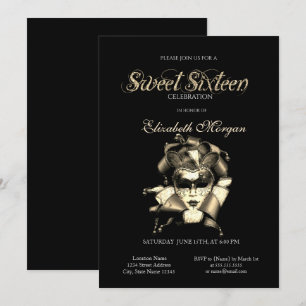Invitation Masque d'Argent Noir Sucré 16
