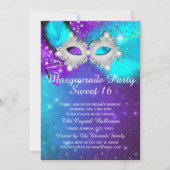 Invitation Masque de 16 parties sucré Turquoise violet argent (Devant)