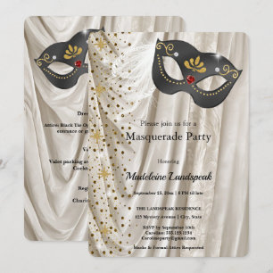 Invitation Masque de bal de charbon de bois élégant en soie i