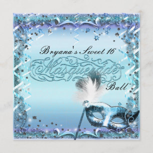 Invitation Masque de bal masqué Aqua et Violet pour fête d'an