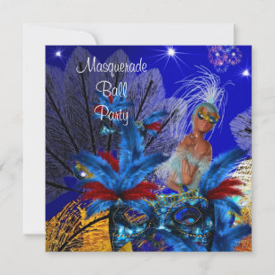 Invitation Masque de bal masqué bleu jaune ShowGirl